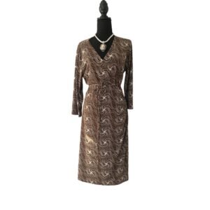 Nine West Brown & Tan Stretch Wrap Dress | Size L