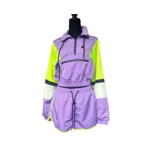 Fashion Nova Women's Purple/Neon Windbreaker Jacket and Shorts | Size L